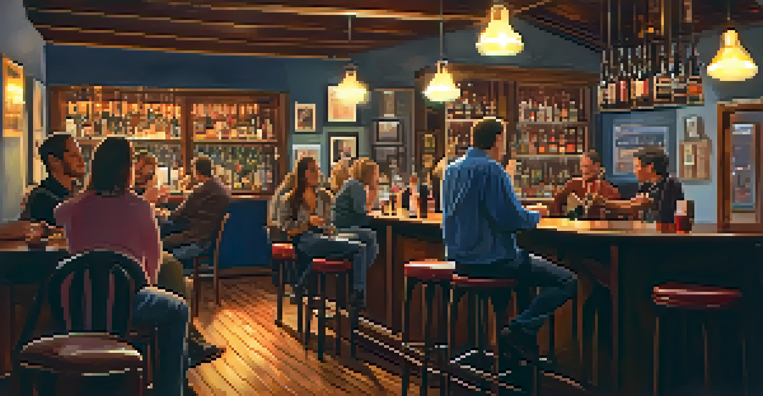 An intimate bar with a singer-songwriter performing on stage, creating a warm and cozy atmosphere.