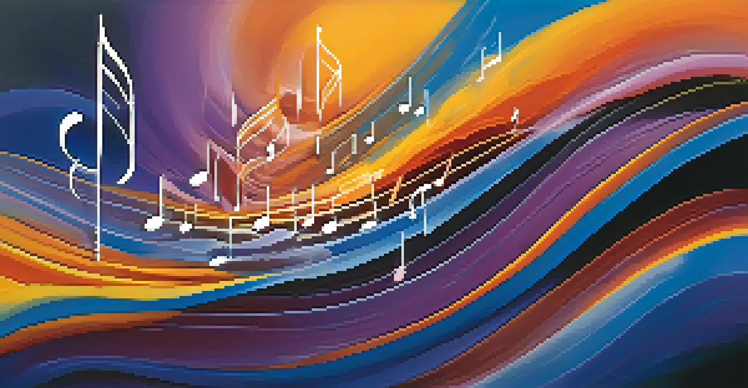 Colorful musical notes flowing through the air against a gradient background, representing tension and release.