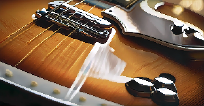 A close-up view of a vintage electric guitar with single-coil pickups, highlighting its wood grain and glossy sunburst finish.