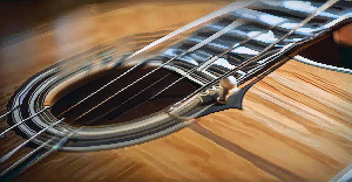 A close-up view of an acoustic guitar highlighting its wood texture and inlays under soft natural light.