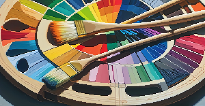 A close-up of an artist's palette with various vibrant colors, symbolizing different musical intervals.