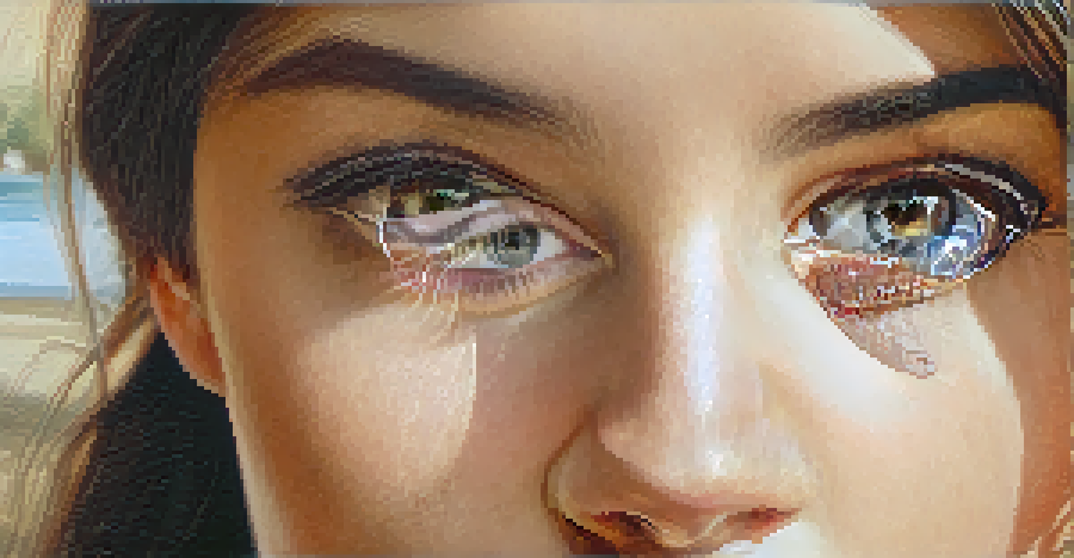 Close-up of a person's eyes making eye contact, conveying connection and authenticity.