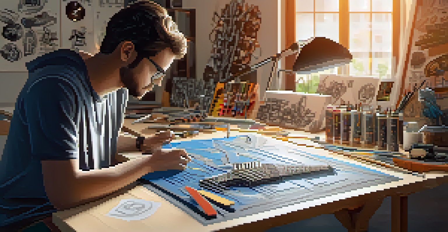 An artist designing a custom 3D printed guitar at a workspace.