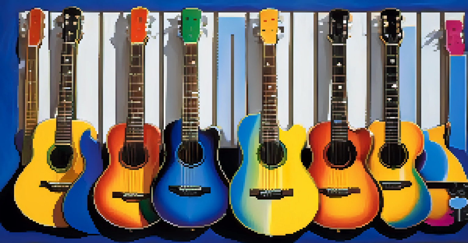 Illustration of pentatonic scale shapes on a guitar fretboard against a colorful background.