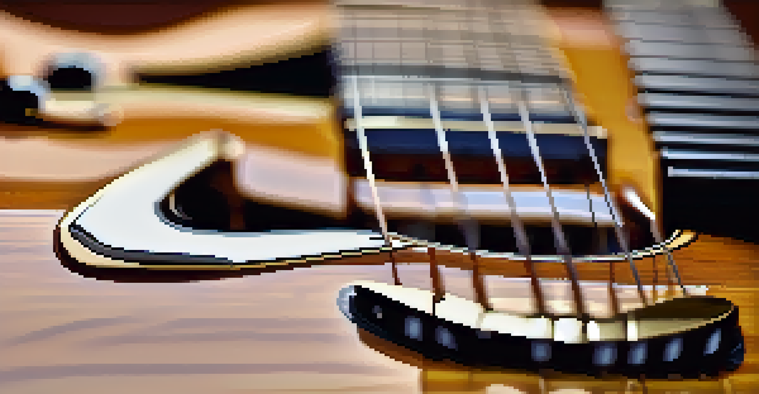 A close-up of a guitar made from FSC-certified wood, showcasing its intricate grain and glossy finish in a music studio.