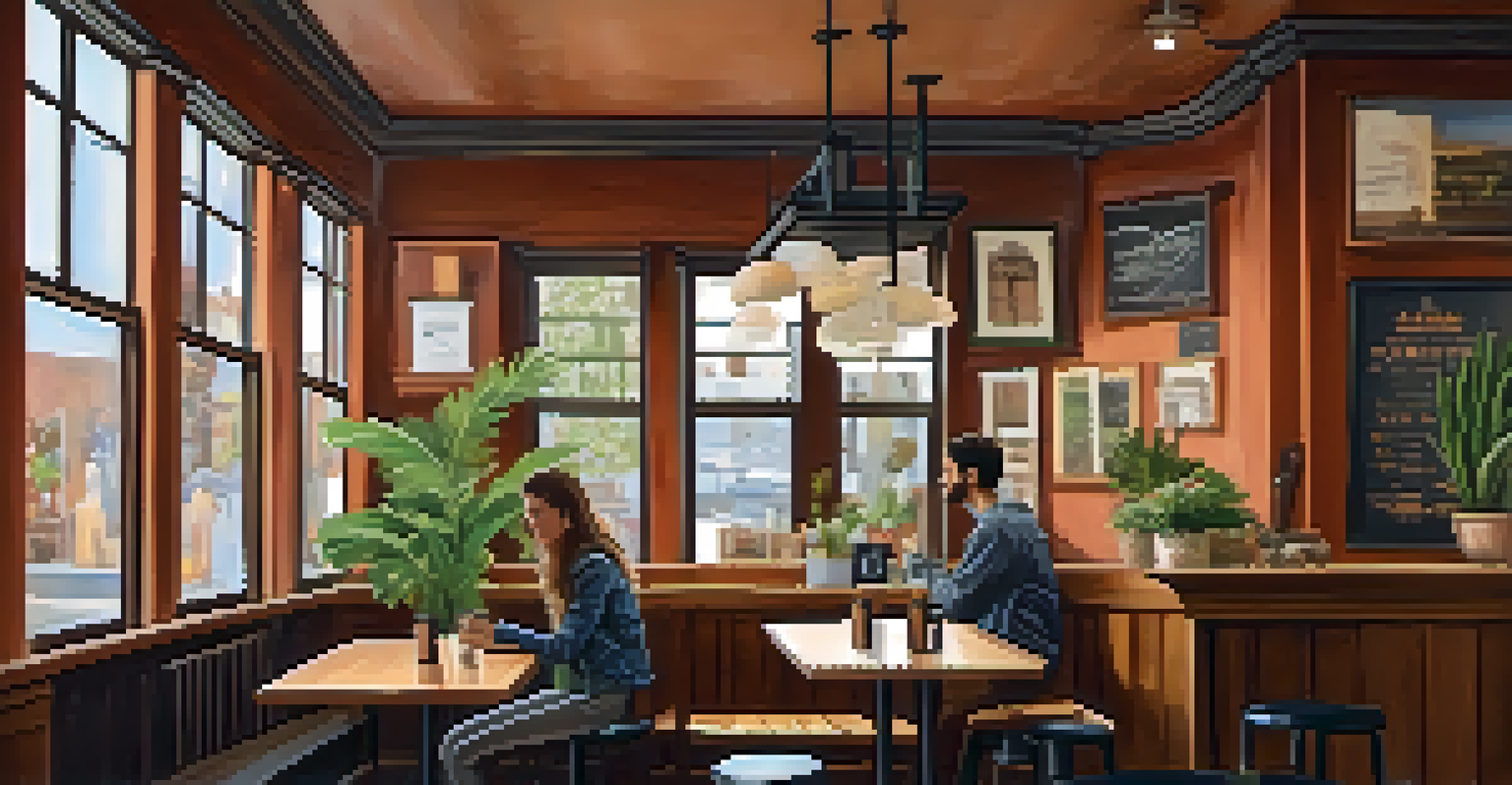 A musician playing an acoustic guitar in a cozy coffee shop, with patrons enjoying the music in a warm atmosphere.