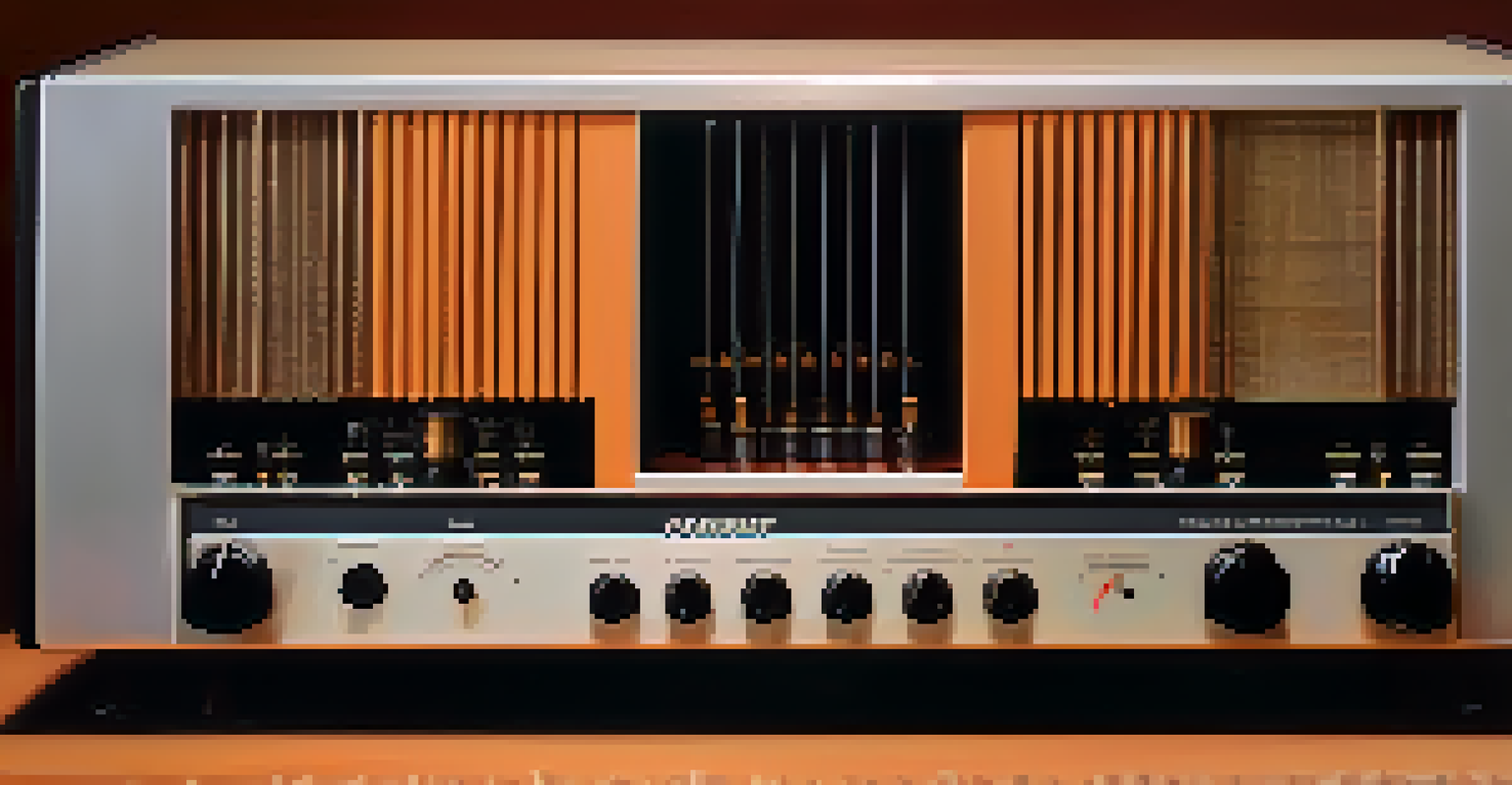 A split image contrasting a warm-toned tube amplifier with a cool-toned solid-state amplifier.