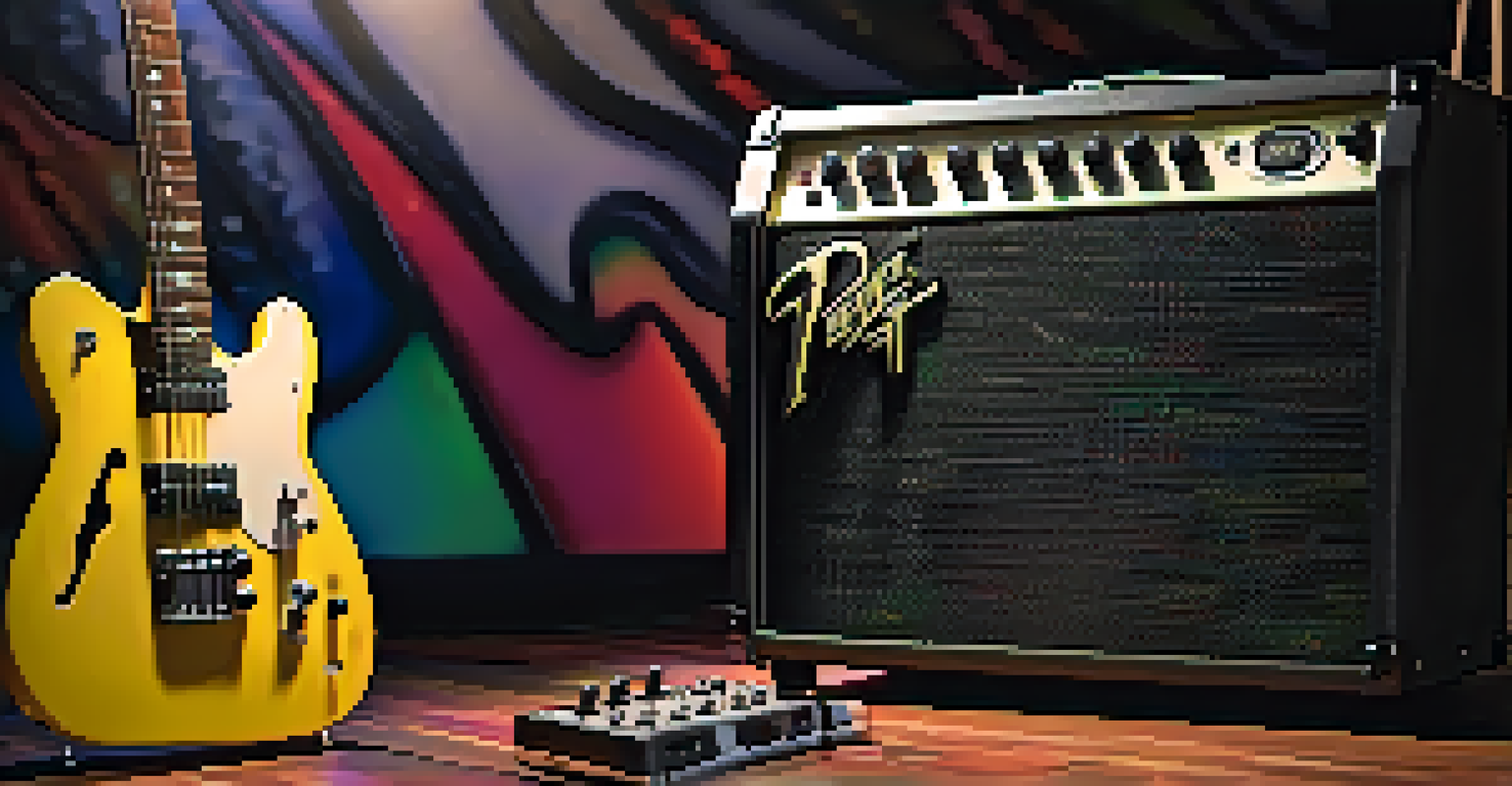 A close-up of a Peavey Vypyr VIP 1 guitar amp on a wooden floor with colorful guitar pedals around it.