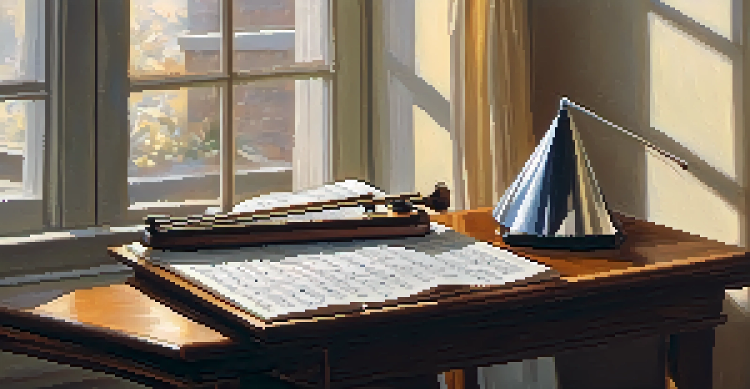 An image of a musician's practice setup with a ticking metronome and sheet music on a wooden table, illuminated by soft natural light.