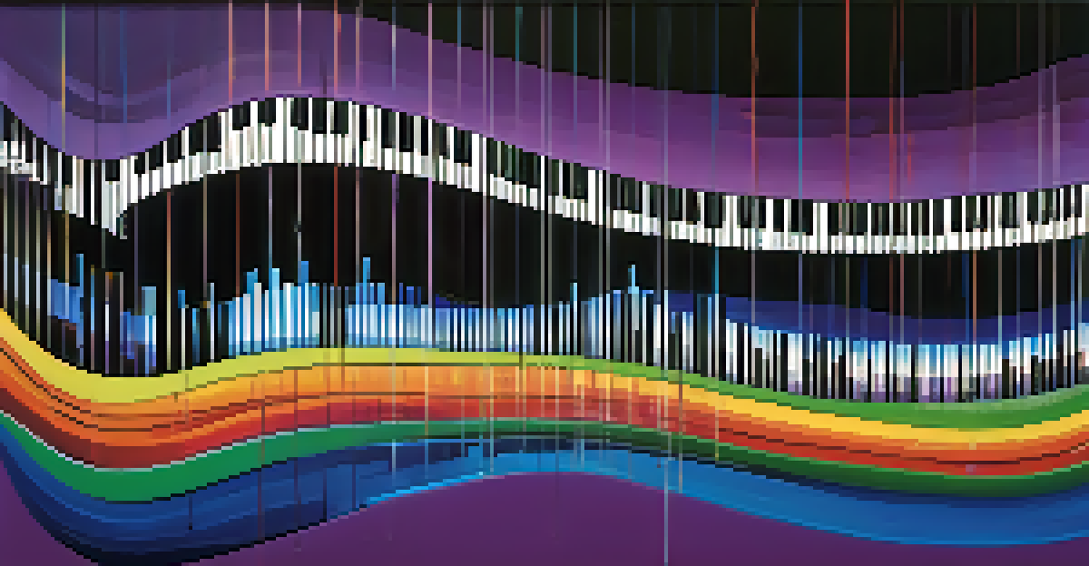 Colorful sound waves representing musical scales emanating from a guitar, set against a dark background.