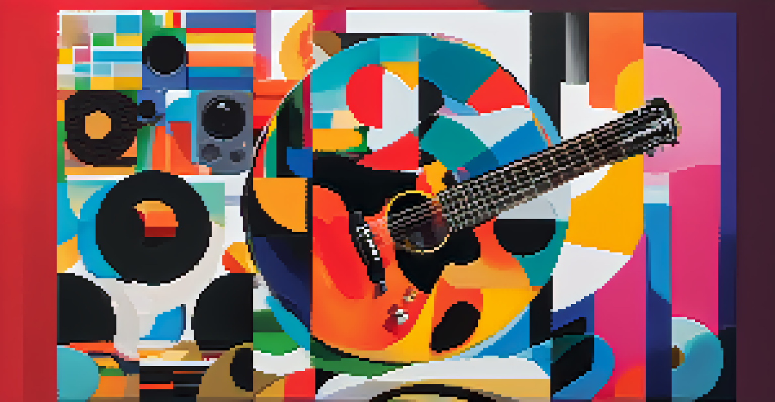 An album cover featuring colorful abstract art with snippets of social media posts around it.