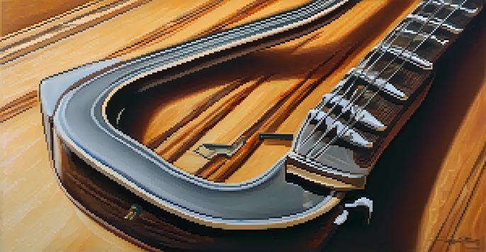 Close-up of a guitar neck with a capo on the second fret, showcasing the strings and fretboard in warm lighting.