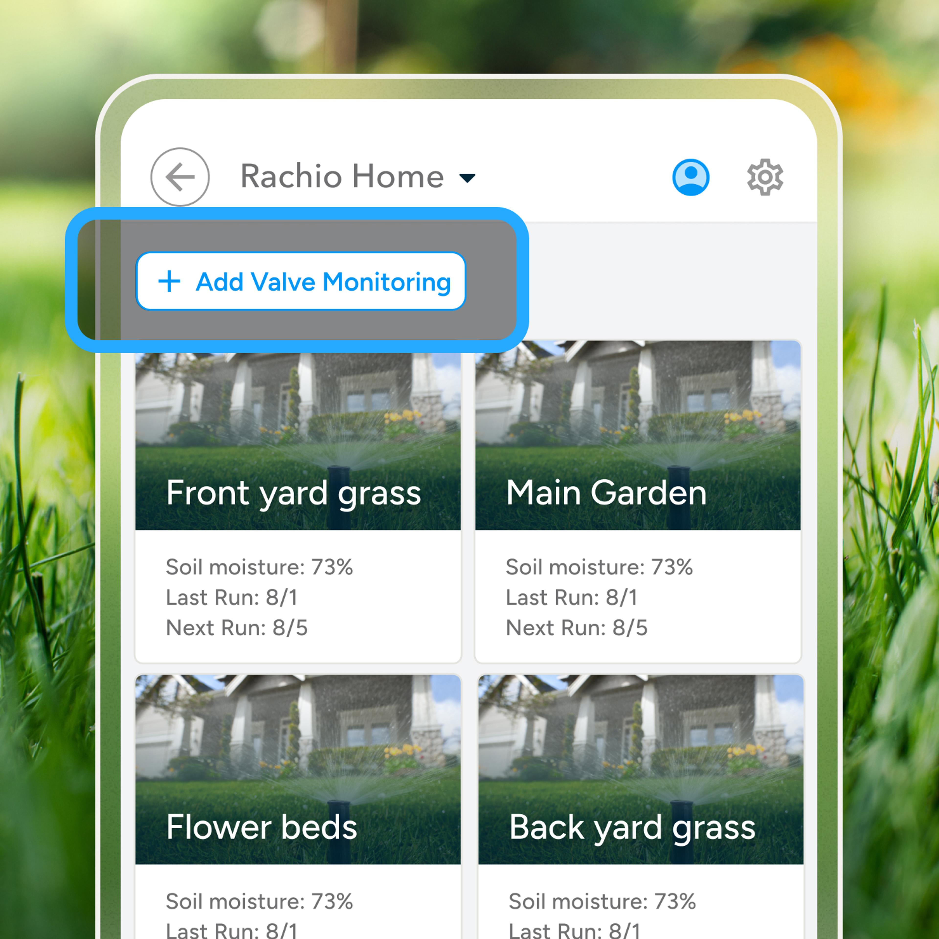 App screenshot highlighting button to add Valve Monitoring in the app