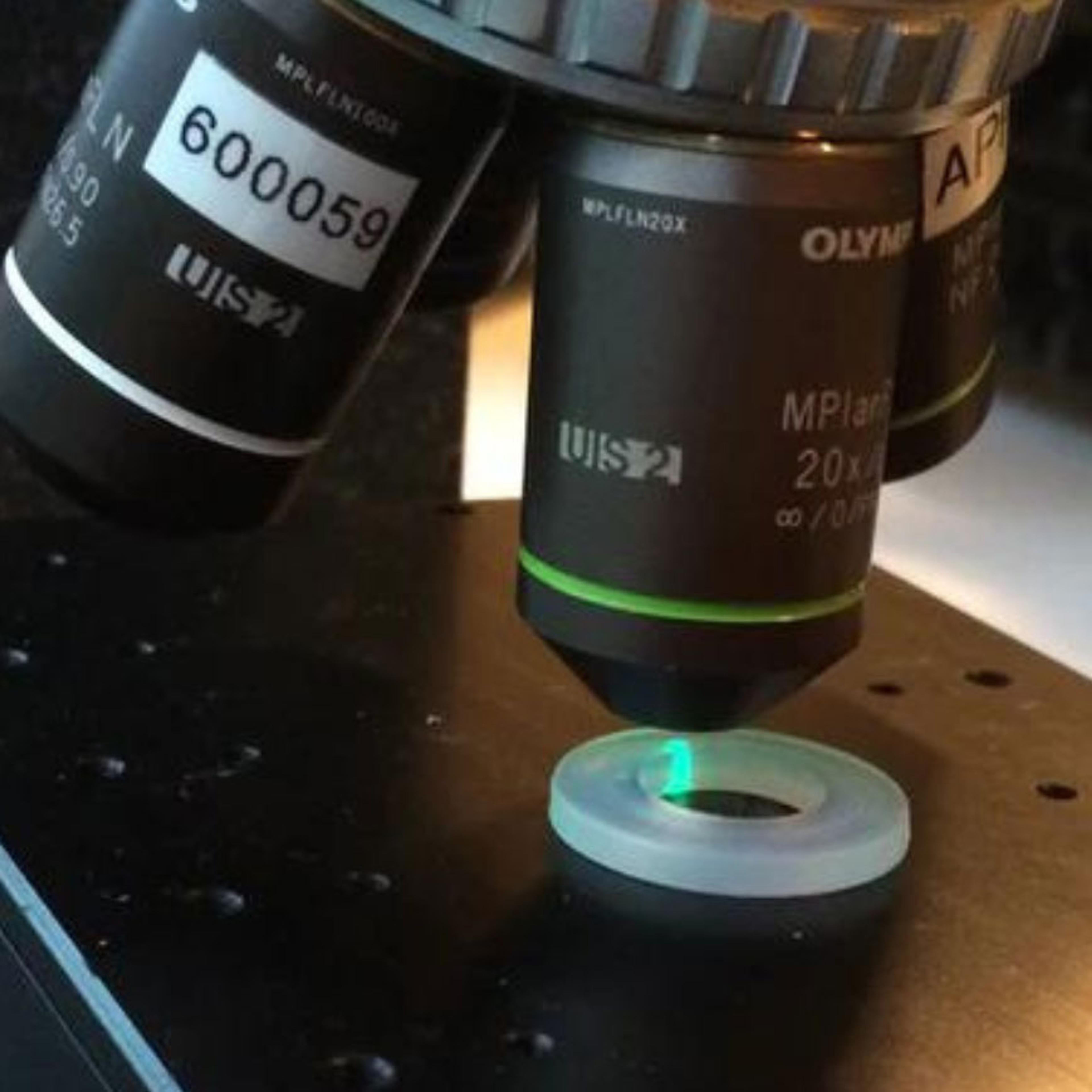 Washer under a microscope lens