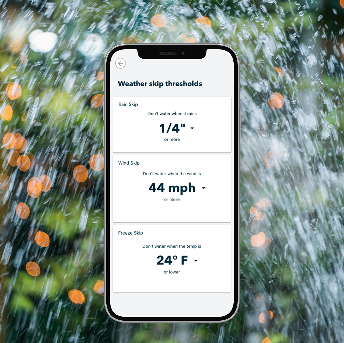 Weather skip thresholds for the WeatherFlow integration in the Rachio app