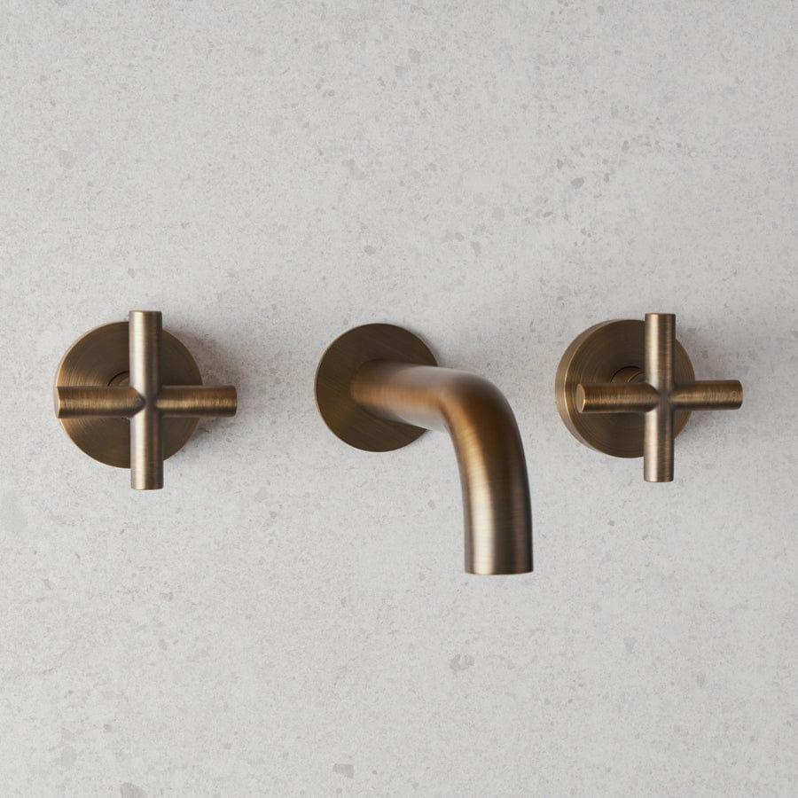 Yabby TAPWARE Wall Spout + Cross taps Antique Brass