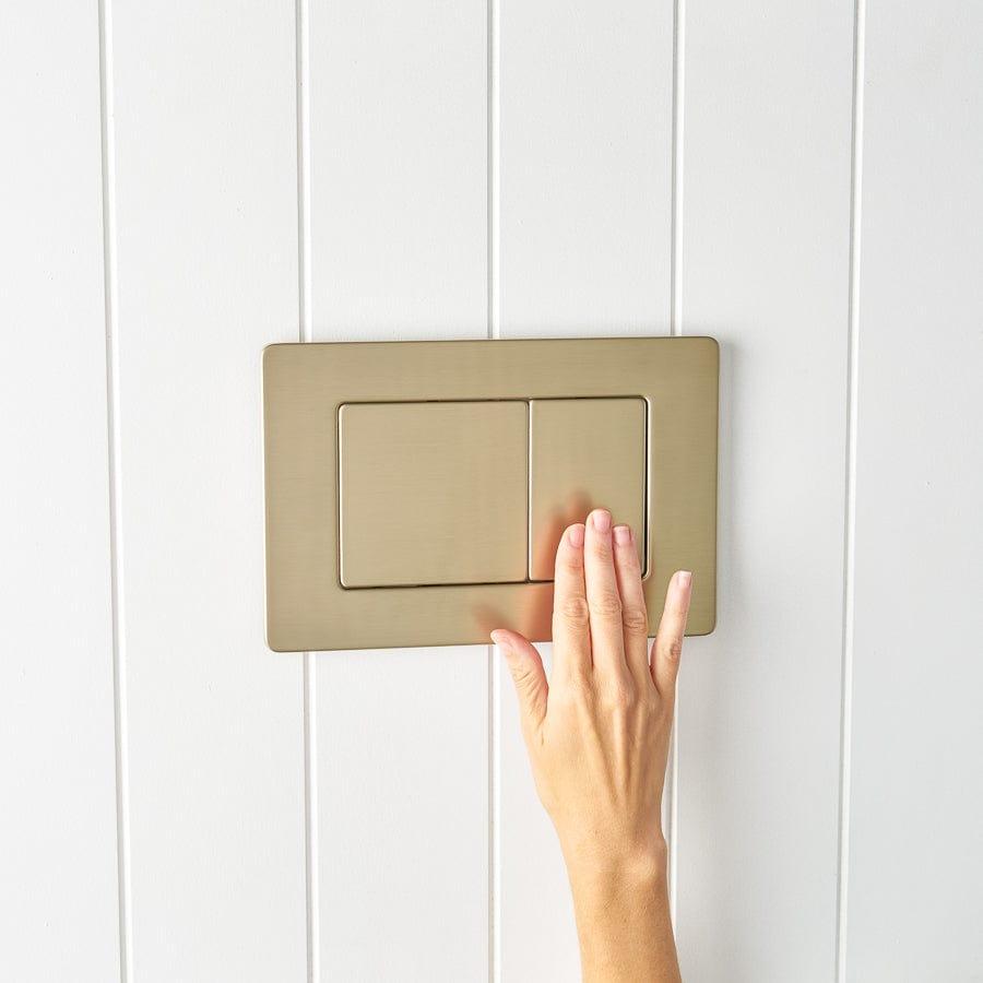 TileCloud TOILETS Angled In-Wall Toilet With Rectangle Warm Brushed Nickel Buttons