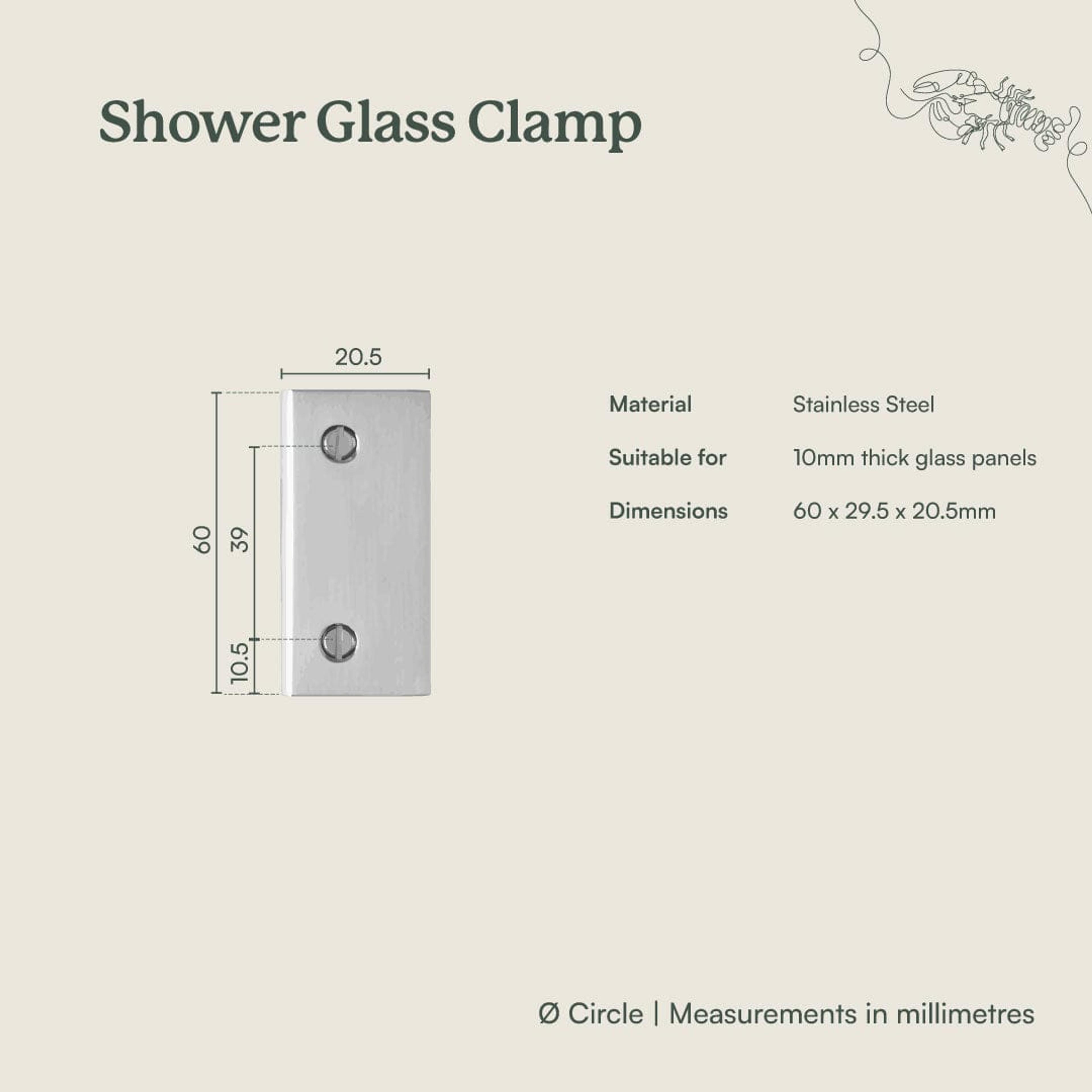 Yabby TAPWARE Shower Glass Clamp Antique Brass