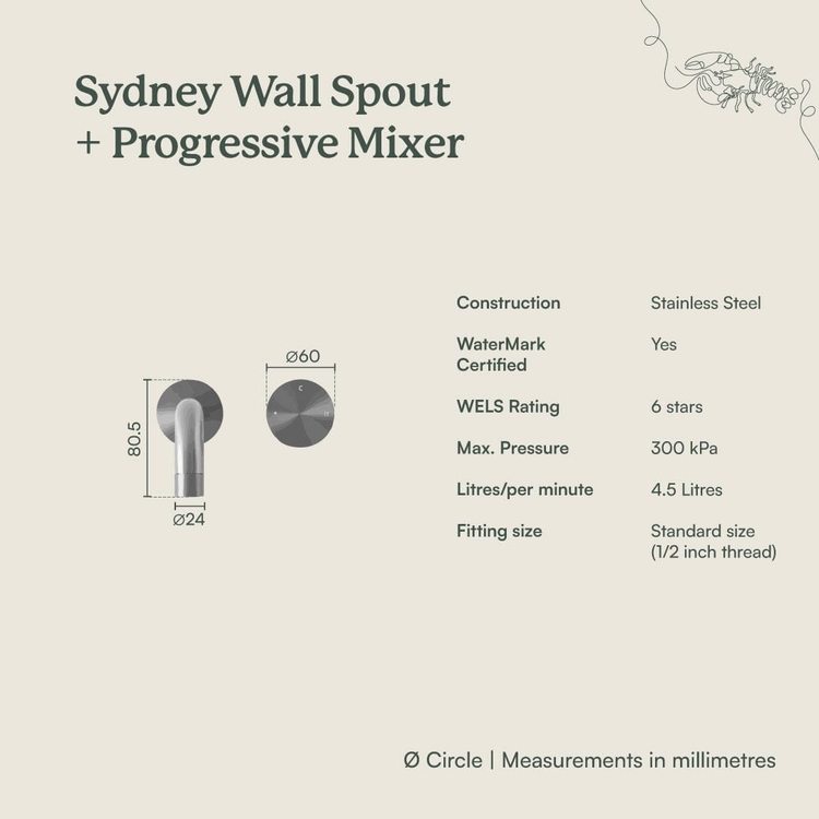 Wall Spout + Progressive Wall Mixer Gunmetal | TileCloud
