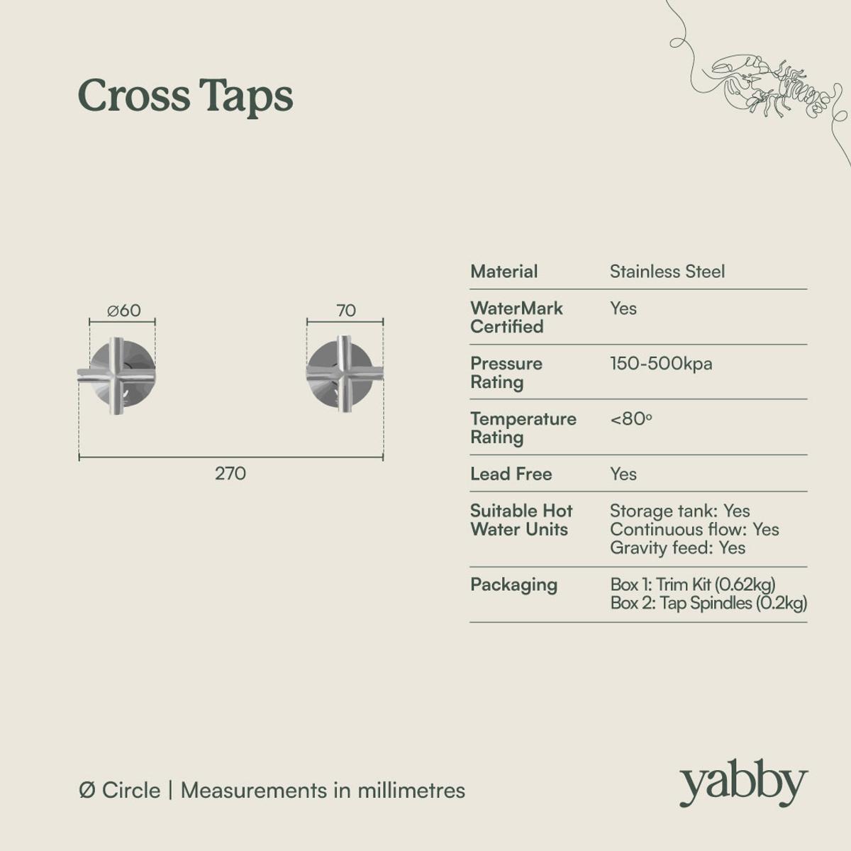 Cross Taps Brushed Brass | Yabby