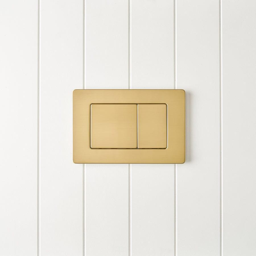 TileCloud TOILETS Angled In-Wall Toilet With Rectangle Brushed Brass Buttons