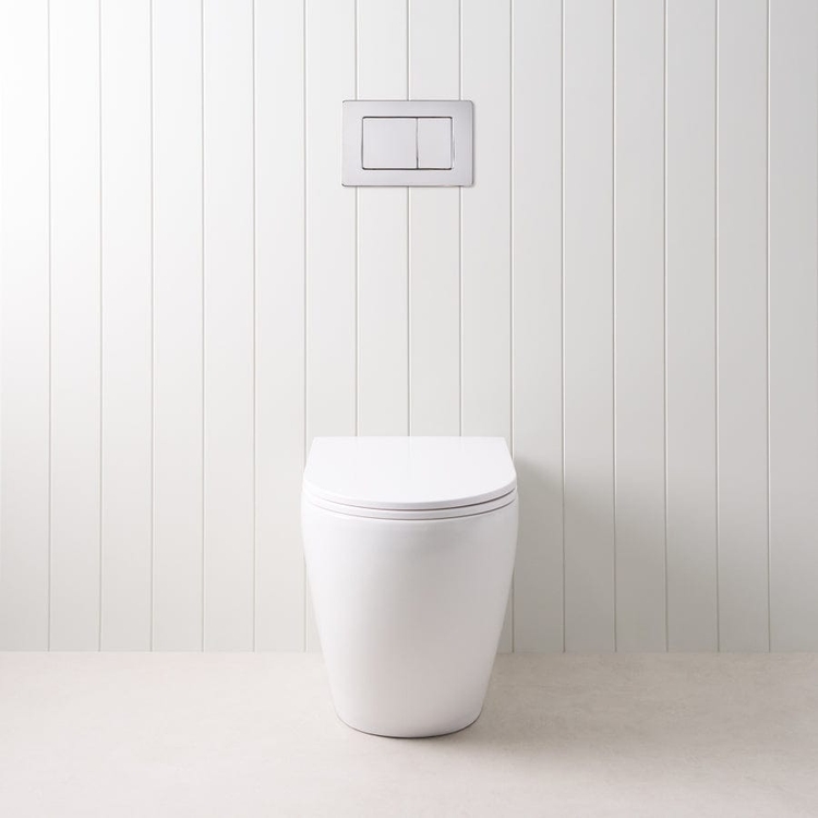 Curved In-Wall Toilet With Rectangle Chrome Buttons | Yabby