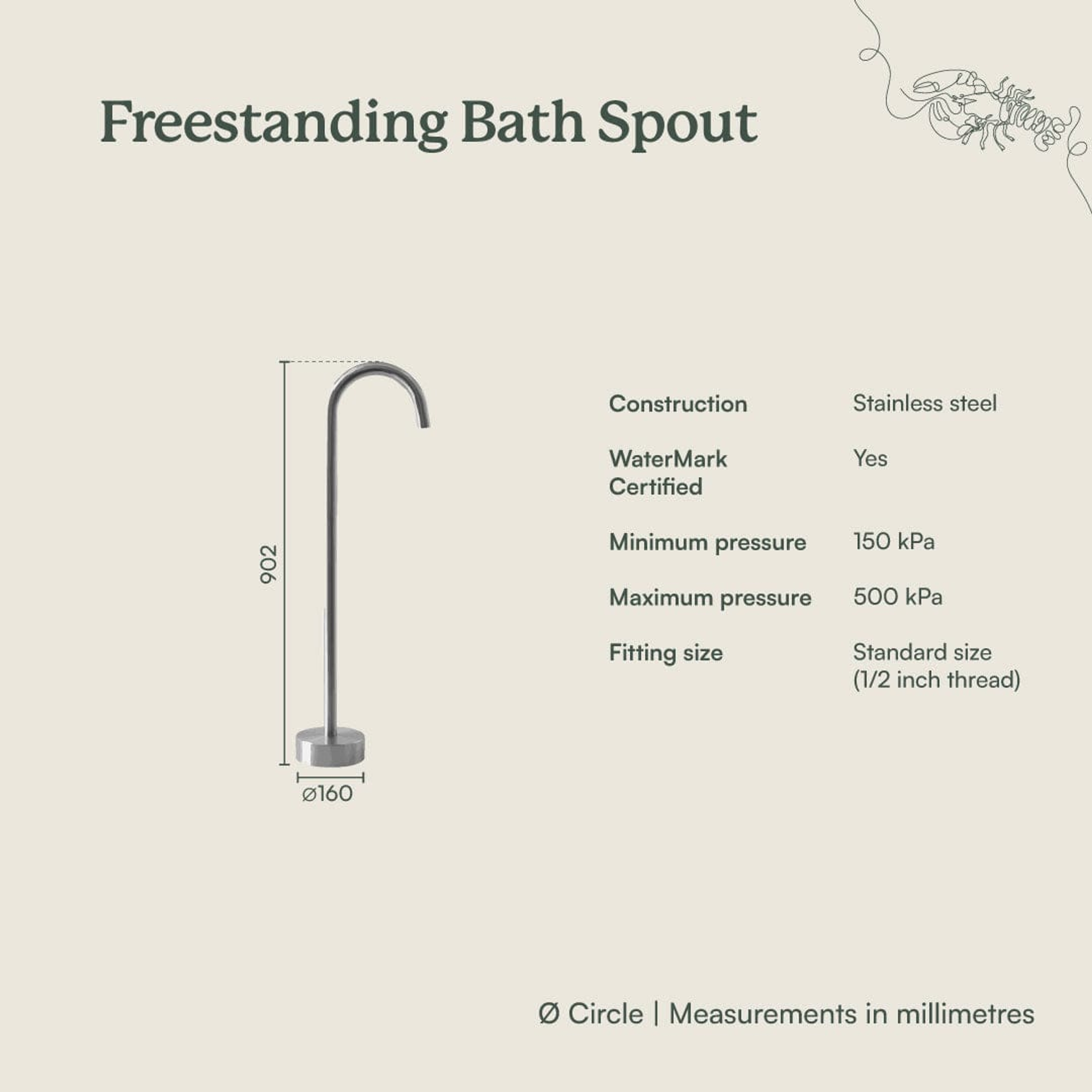 Yabby TAPWARE Freestanding Bath Spout Antique Brass