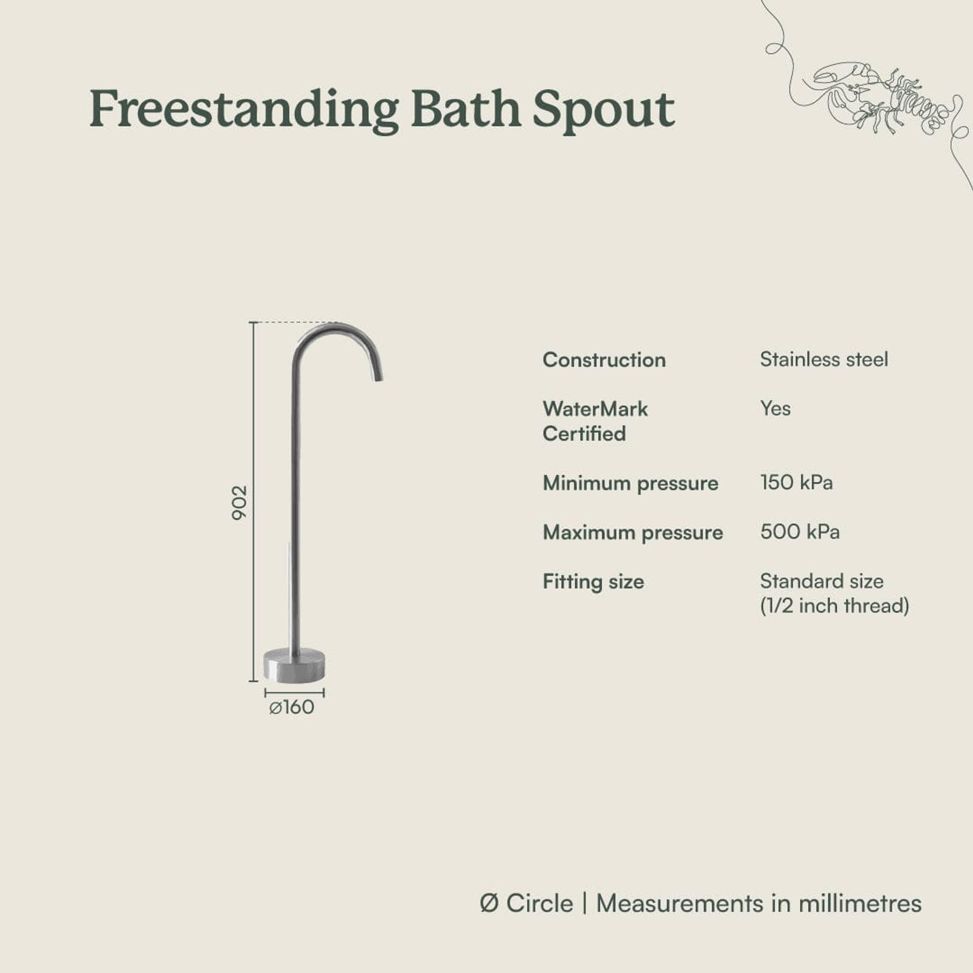 Yabby TAPWARE Freestanding Bath Spout Antique Brass