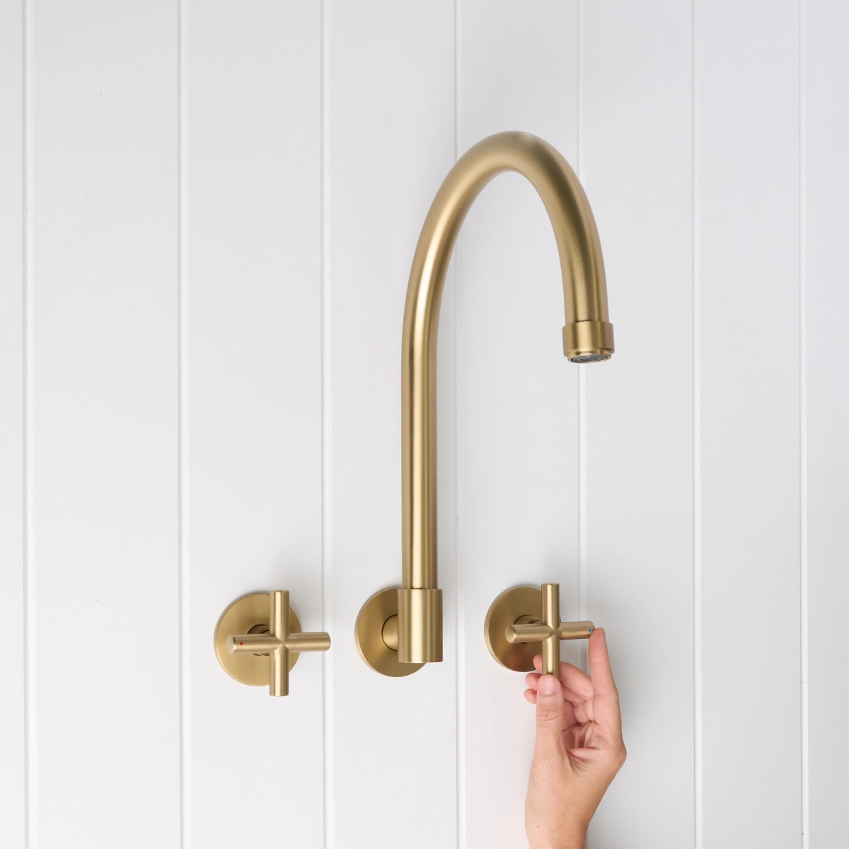 Melbourne Swivel Spout + Cross Taps Brushed Brass | Yabby
