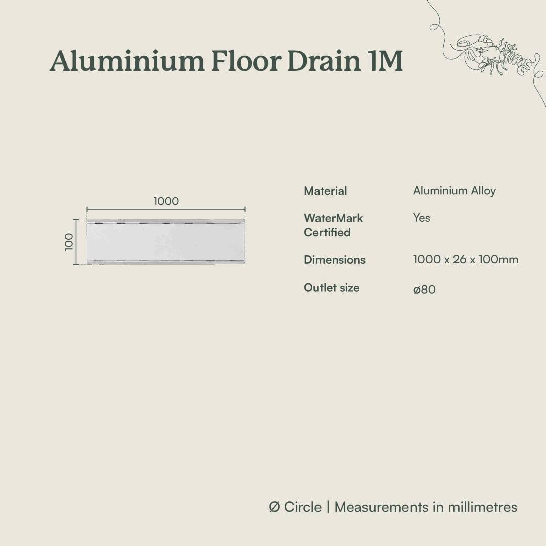 TileCloud TAPWARE Aluminium Floor Drain 1M Brushed Silver