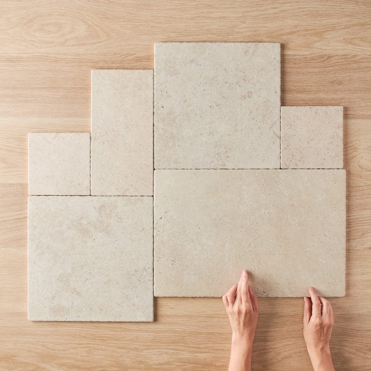 Seaforth French Pattern Travertine Look Beige Matte Tile | TileCloud