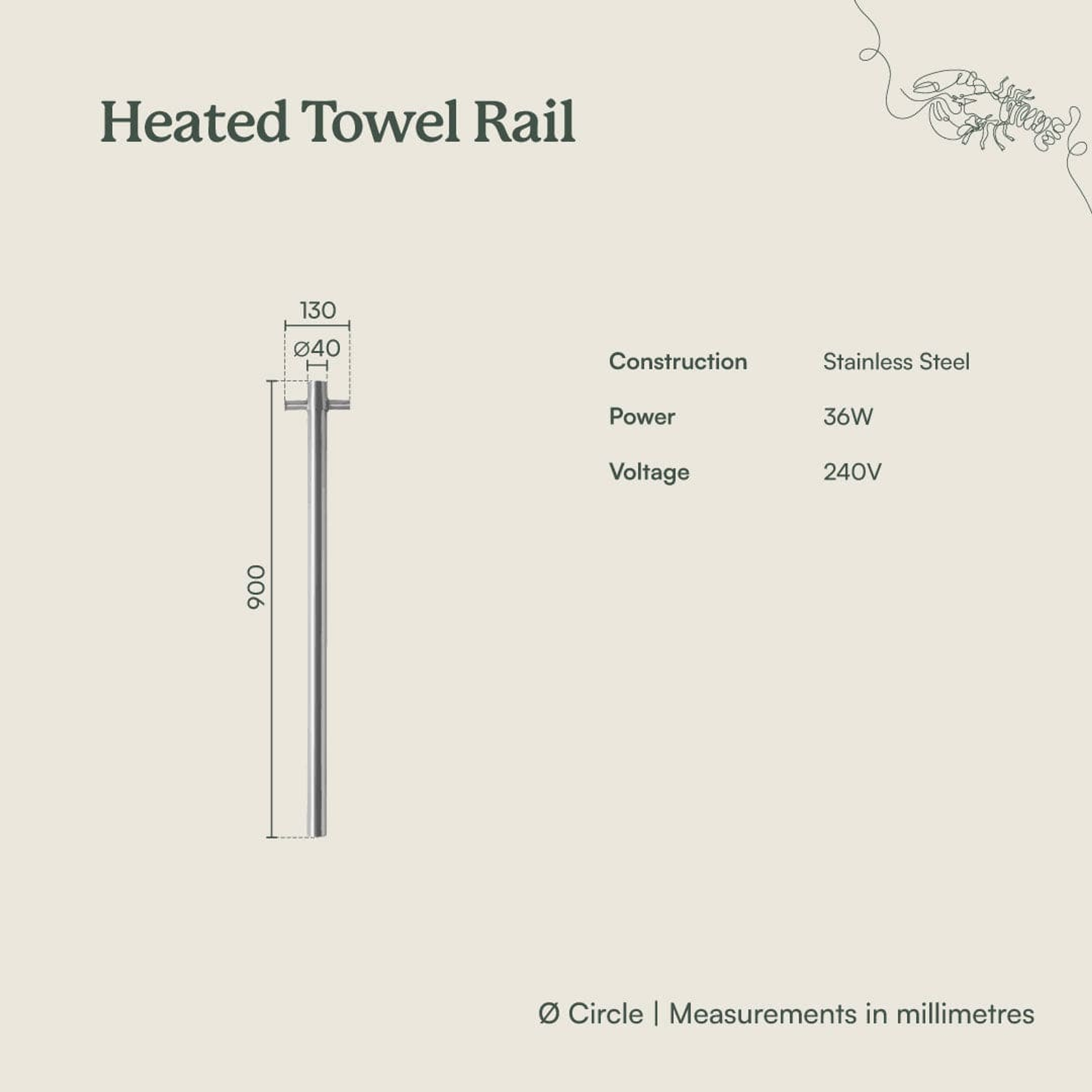 TileCloud TAPWARE Heated Towel Rail Brushed Brass