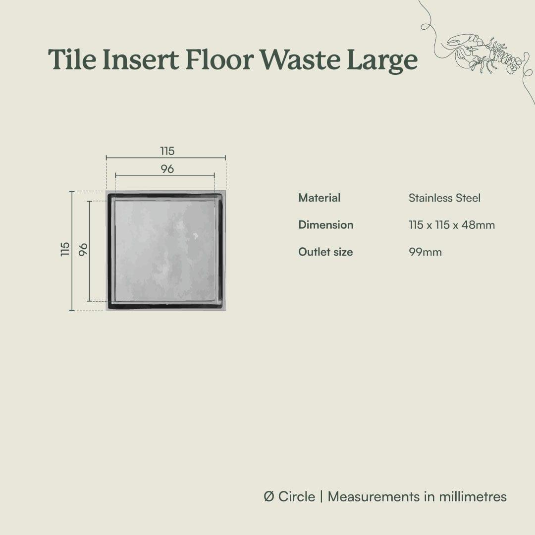 Yabby TAPWARE Tile Insert Floor Waste Large Brushed Brass