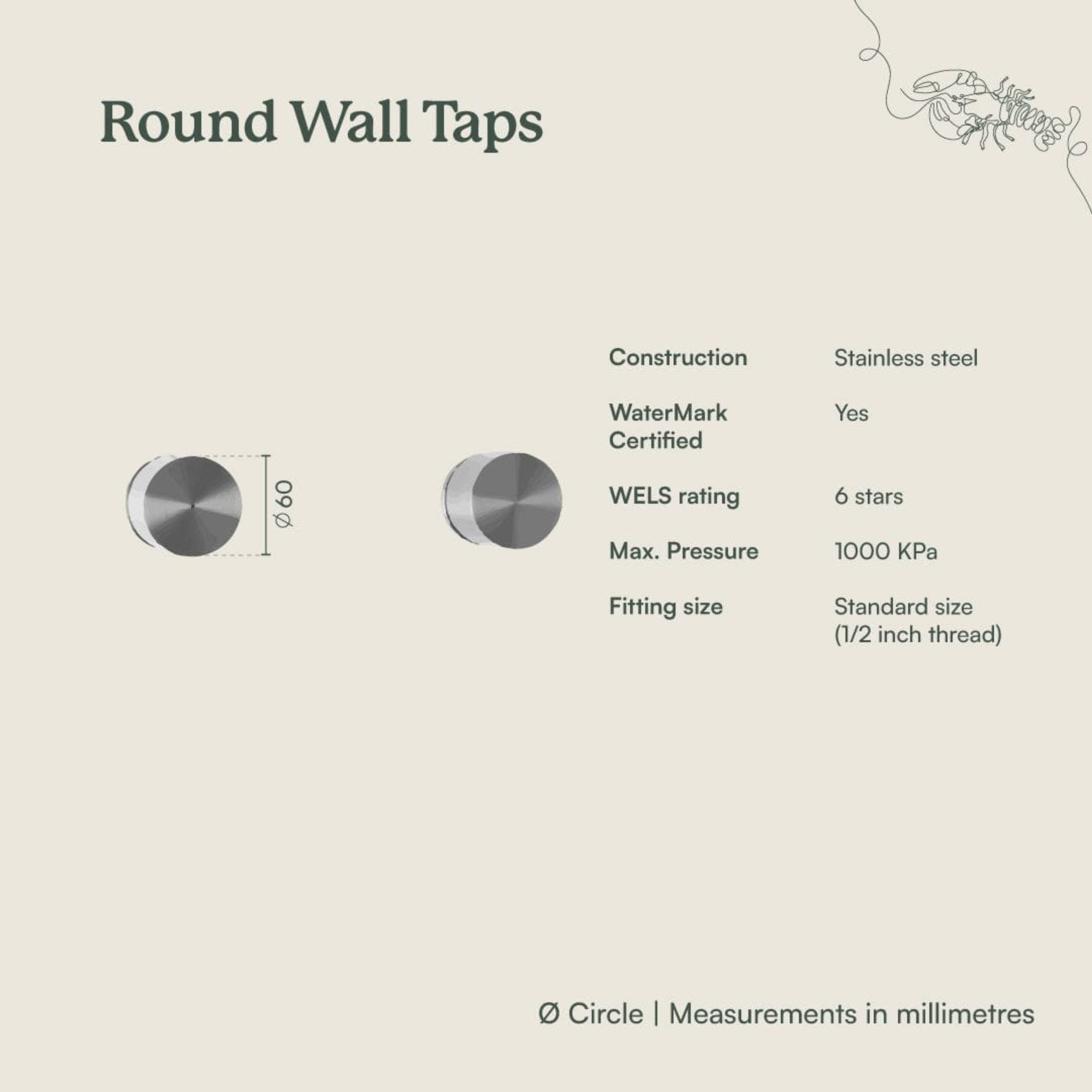 Yabby TAPWARE Round Taps Brushed Brass