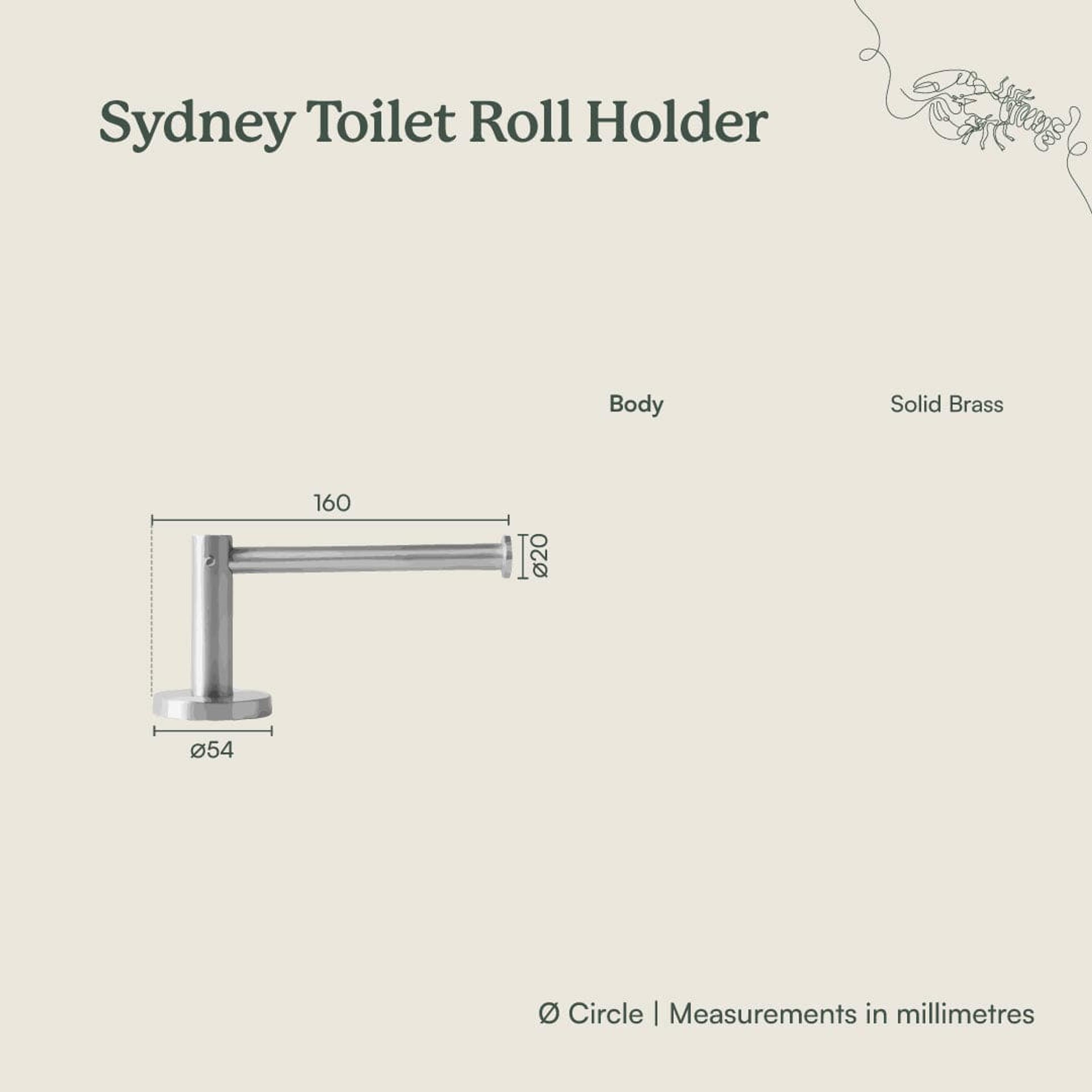 Yabby TAPWARE Sydney Toilet Roll Holder Warm Brushed Nickel