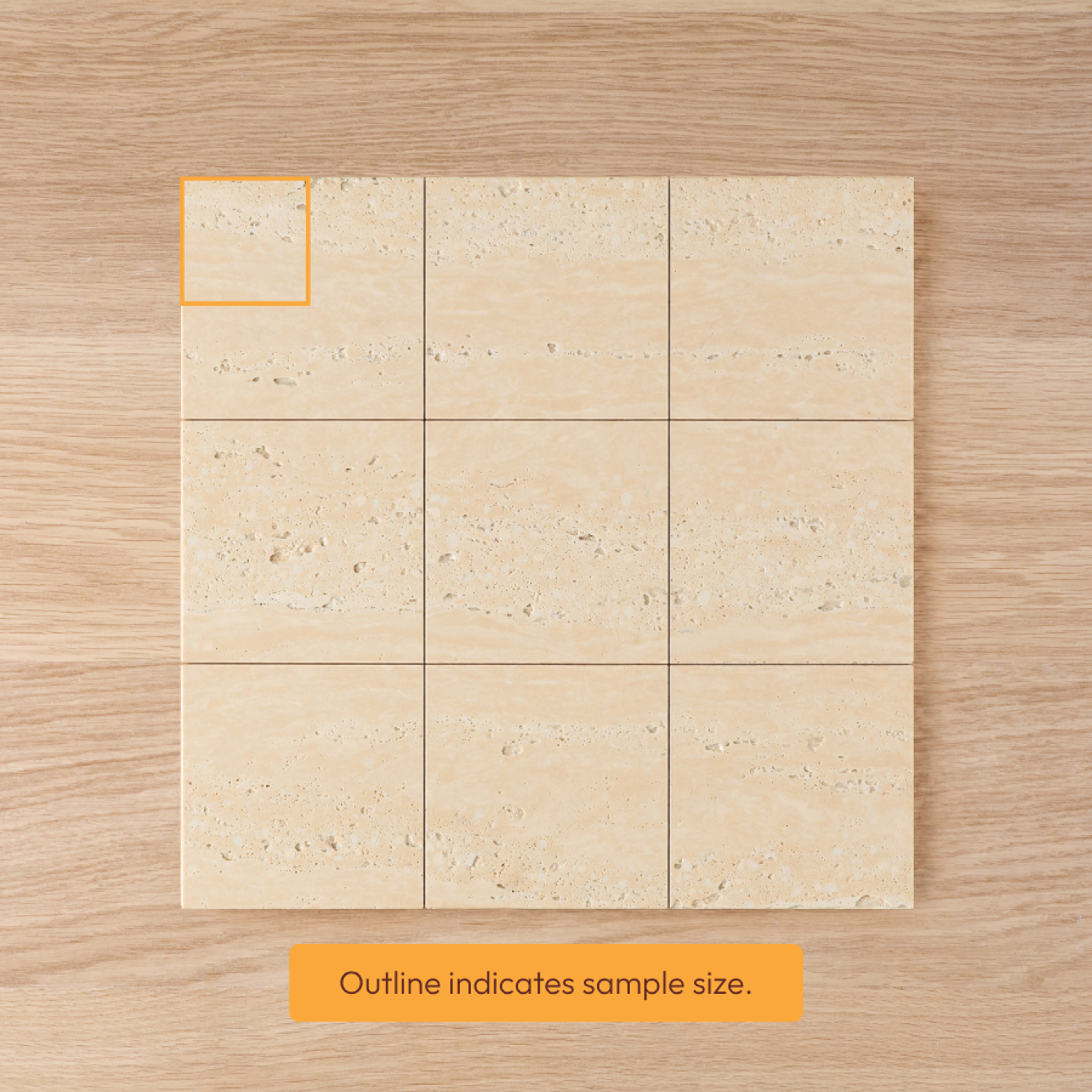 Kirribilli travertine-look sand matte tiles arranged in a grid, with a sample outlined