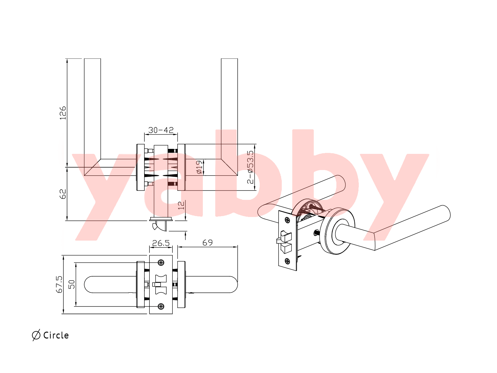 Yabby TAPWARE Sydney Door Handle Antique Brass