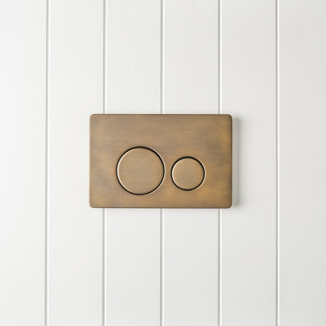 Curved In-Wall Toilet With Round Antique Brass Buttons | Yabby