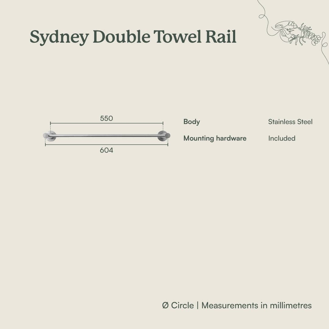 Yabby TAPWARE Sydney Double Towel Rail Warm Brushed Nickel