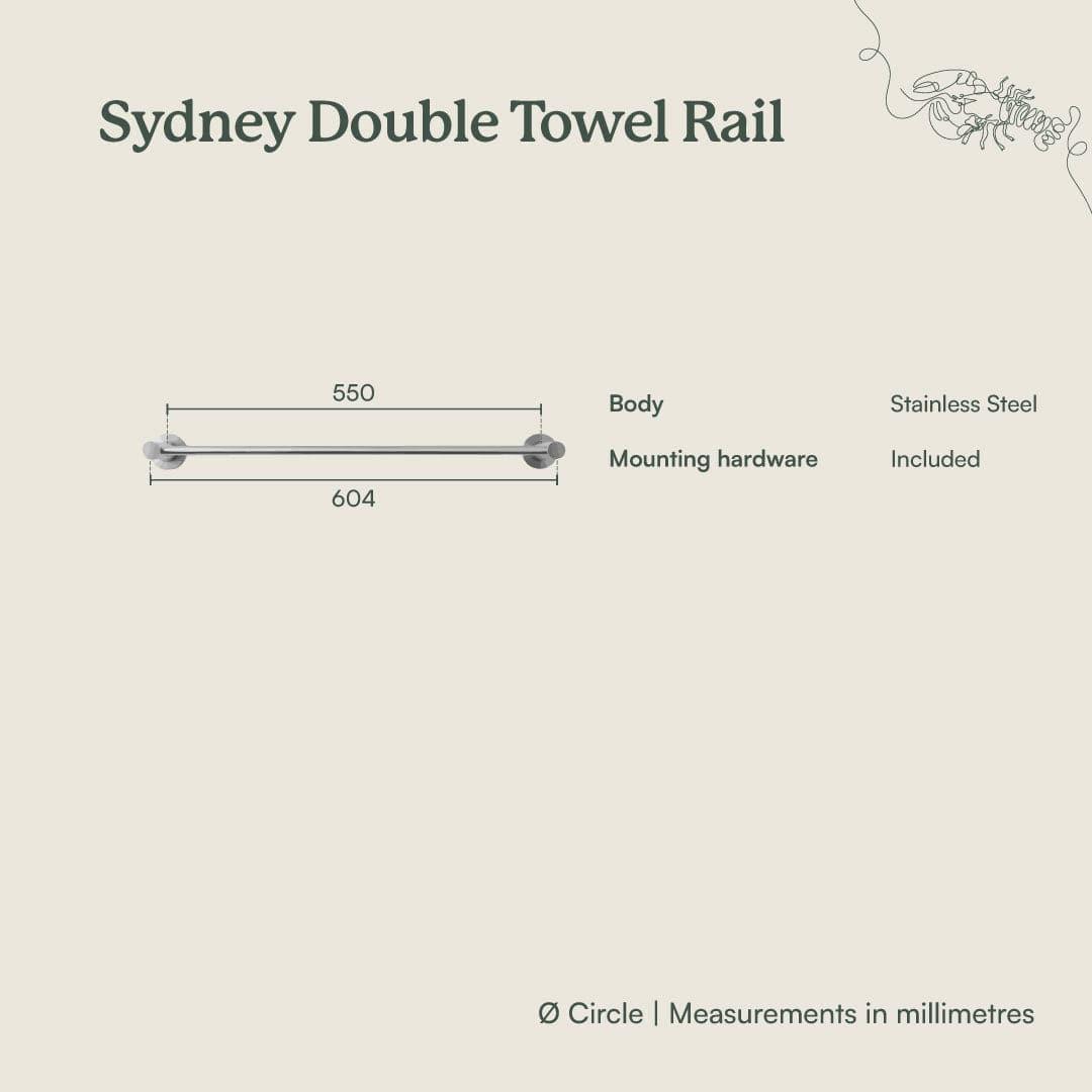 Yabby TAPWARE Sydney Double Towel Rail Warm Brushed Nickel