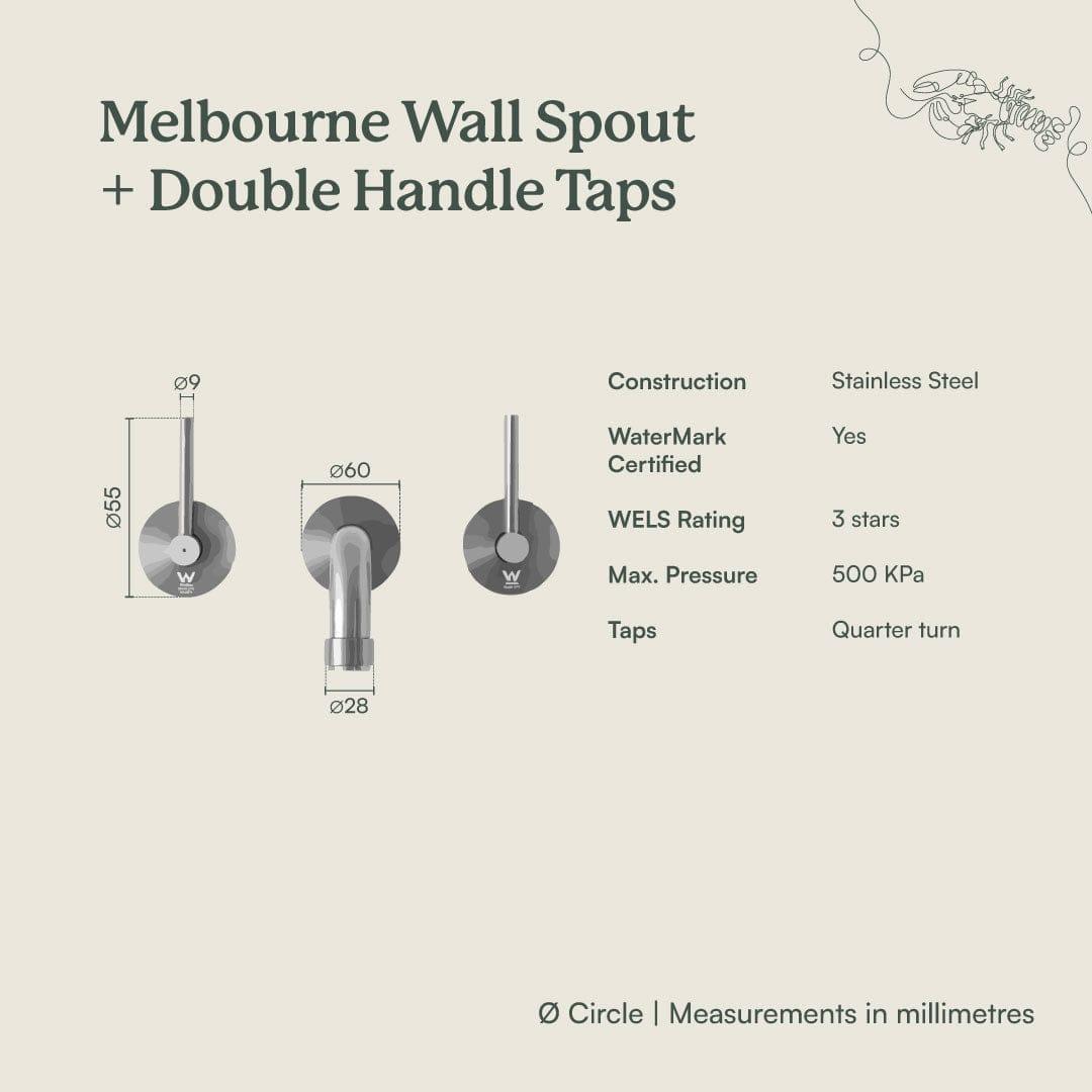 Yabby TAPWARE Melbourne Wall Spout + Double Handle Taps Warm Brushed Nickel