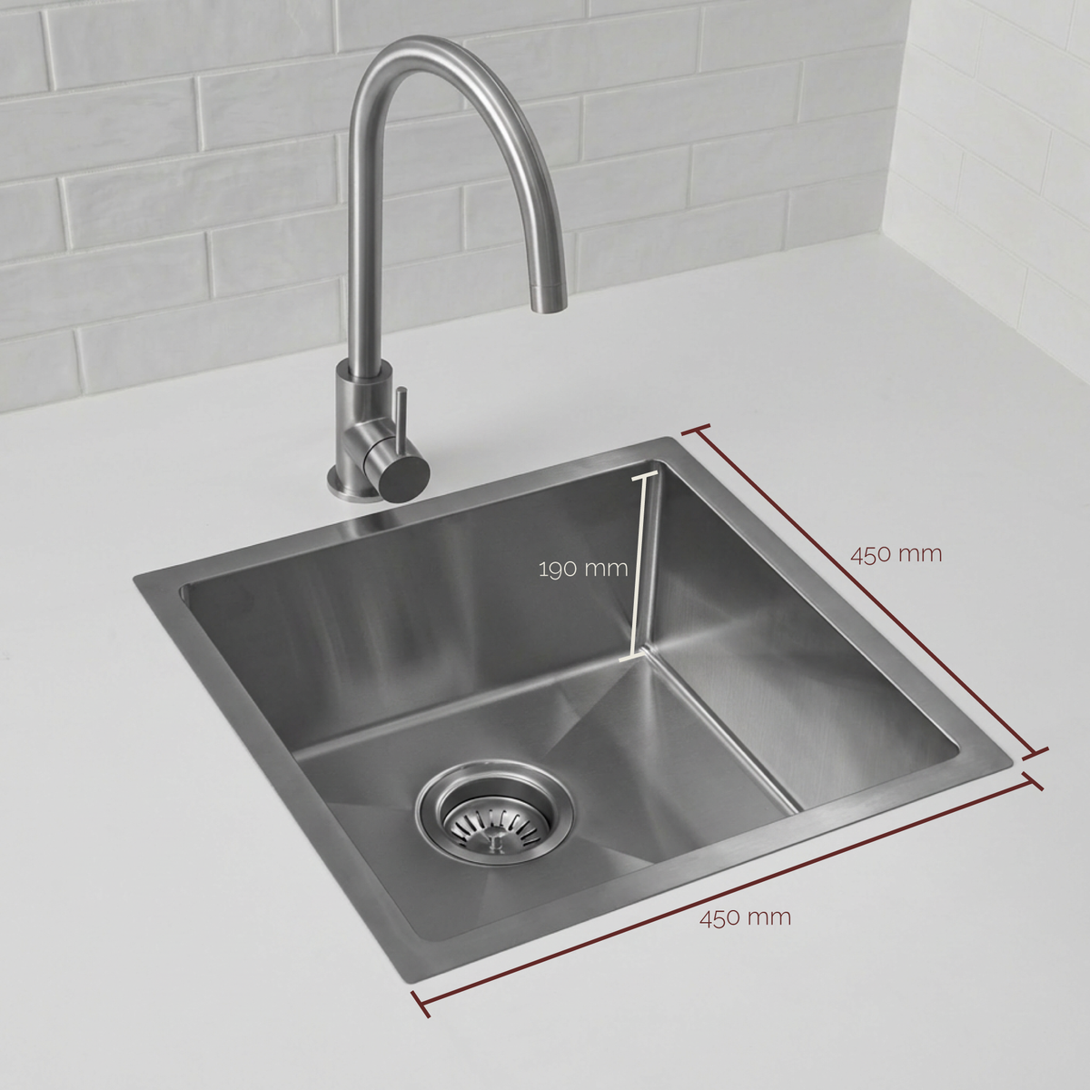 Single Bowl Sink 450x450mm Stainless Steel | TileCloud