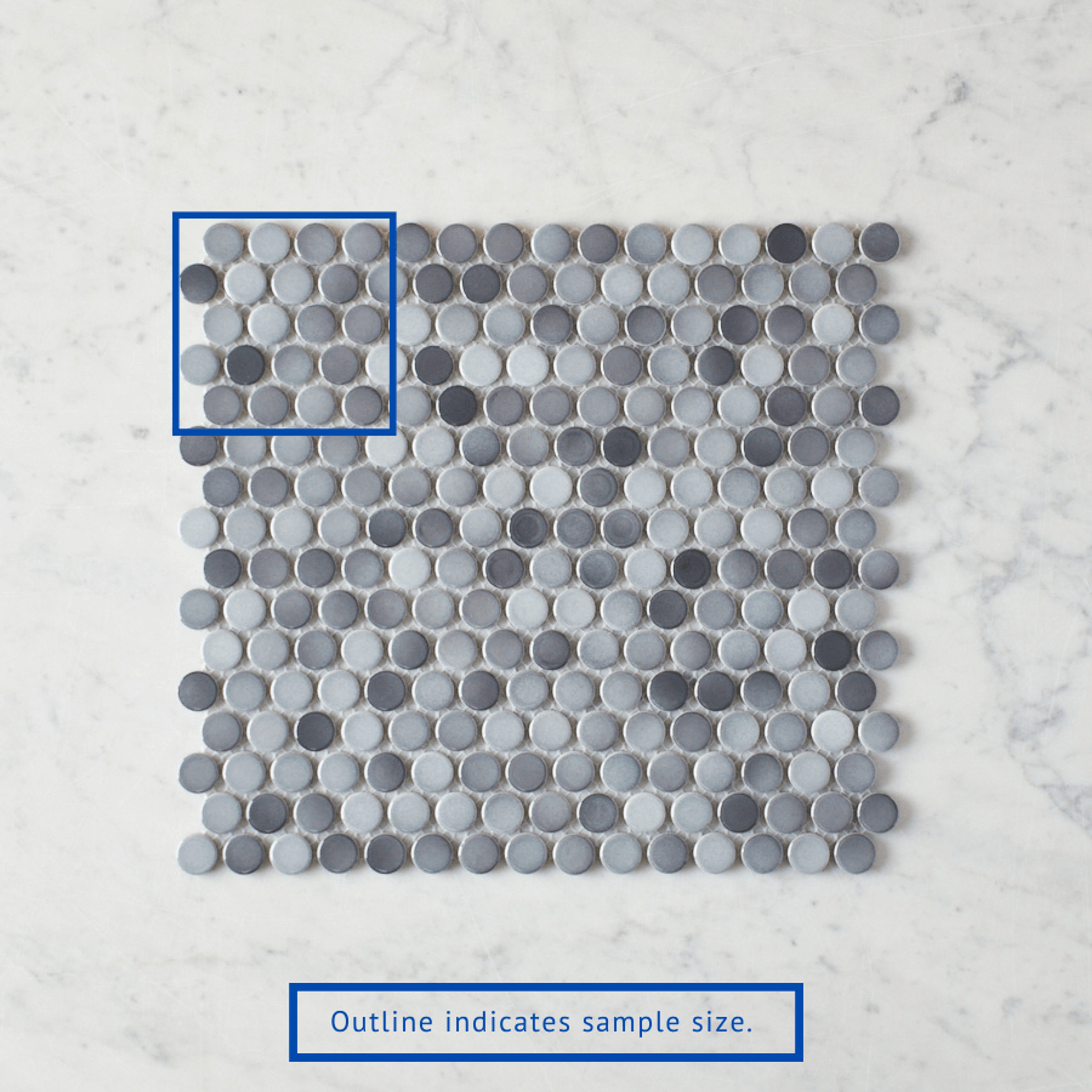 TC SAMPLE Broadwater Grey Mix Gloss Penny Round Mosaic Sample