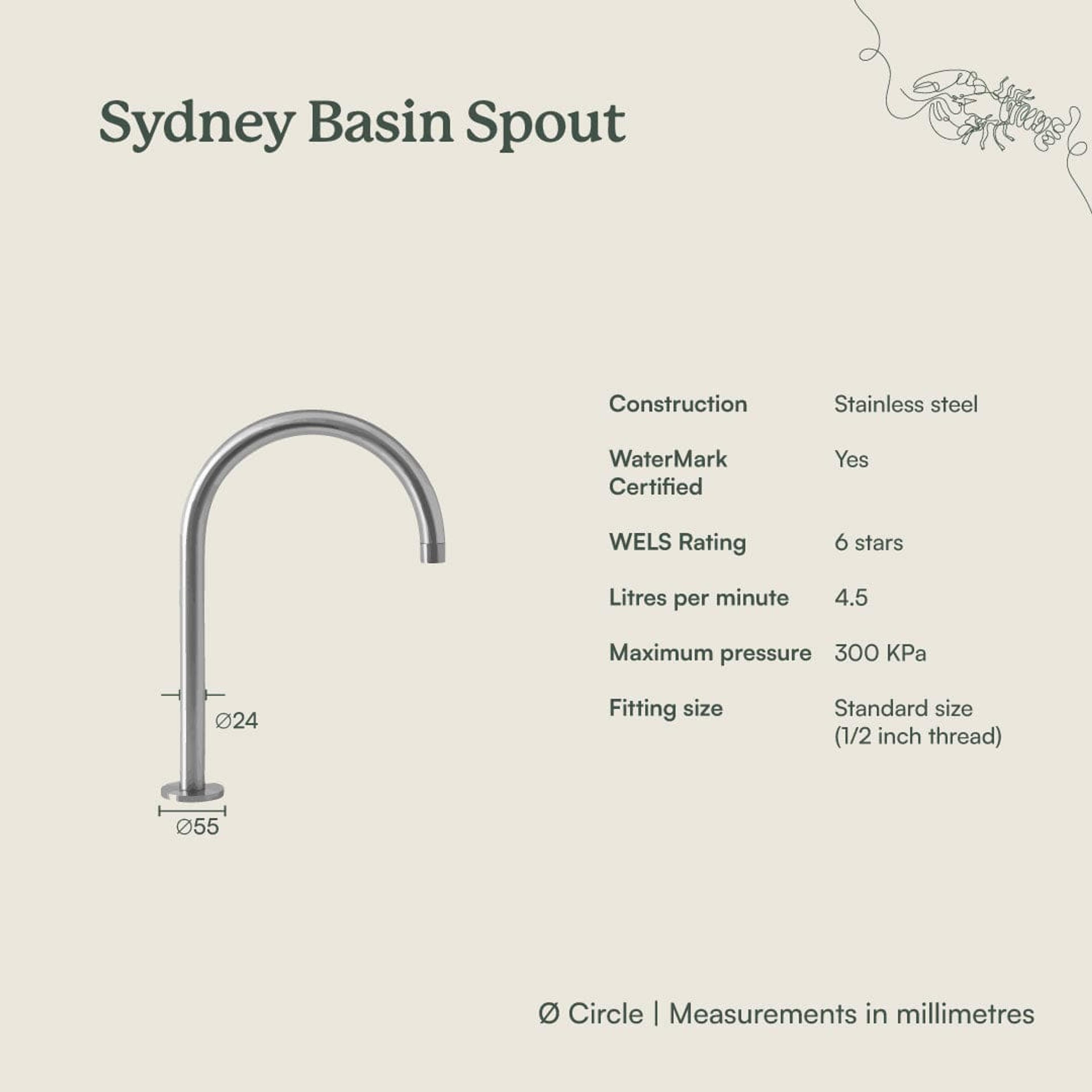 Yabby TAPWARE Sydney Basin Spout Brushed Brass
