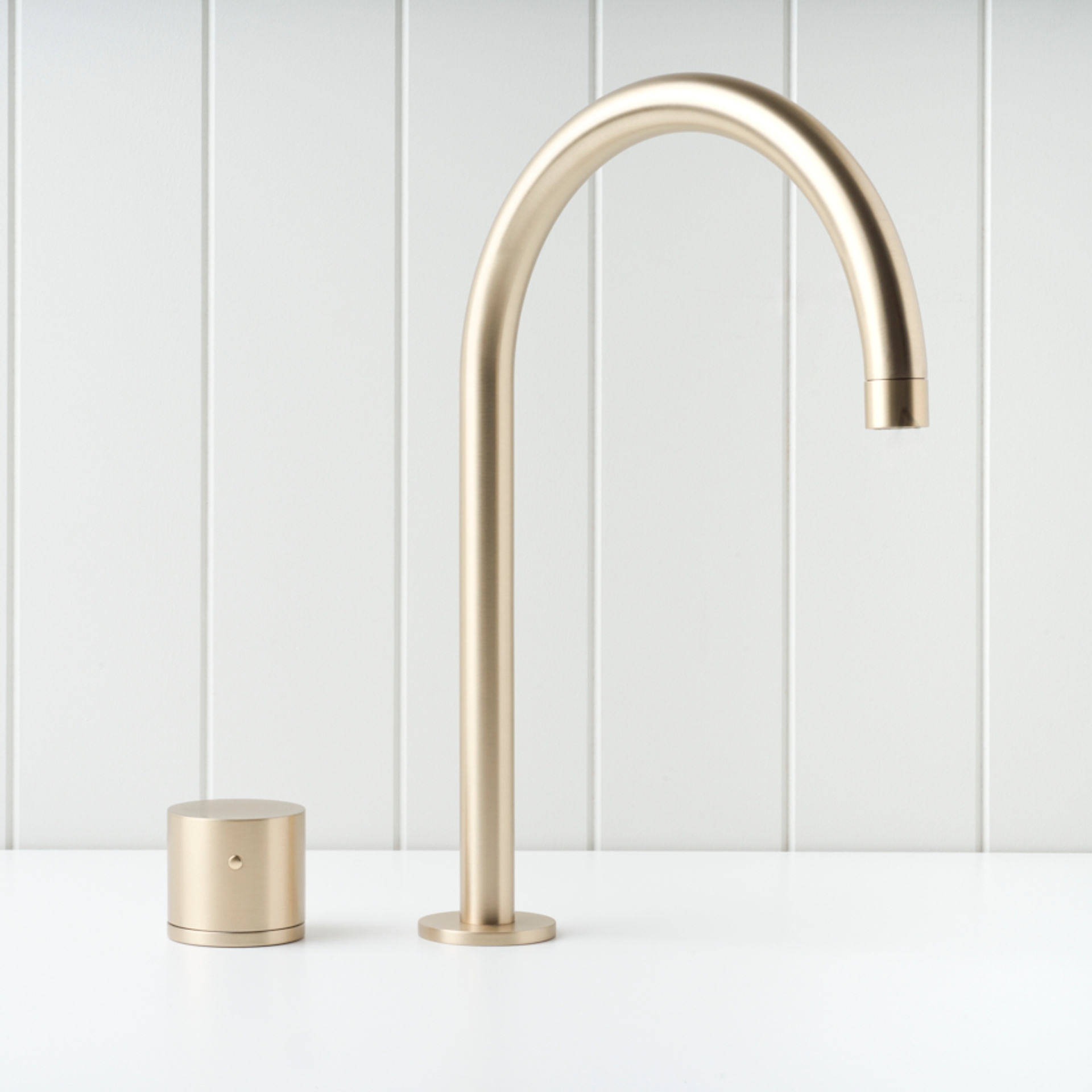 Sydney Basin Spout + Benchtop Progressive Mixer Warm Brushed Nickel | Yabby