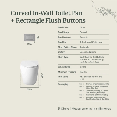 Curved In-Wall Toilet With Rectangle Antique Brass Buttons | Yabby