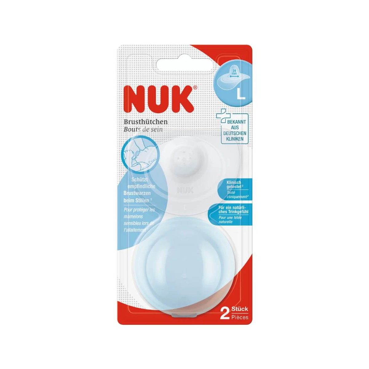 NUK Bouts de sein en silicone L 24 mm, 2 pièces avec boîte