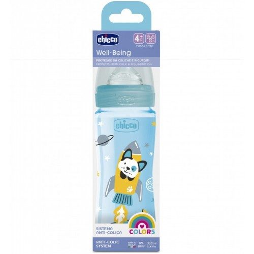 Biberon Chicco Well-Being en polypropylène bleu 330 ml 4m+