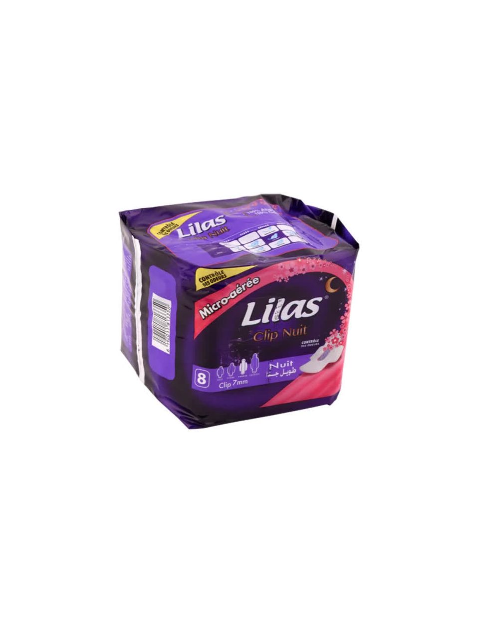 Lilas Clip Pocket Nuit Serviettes hygiéniques, 8 pièces