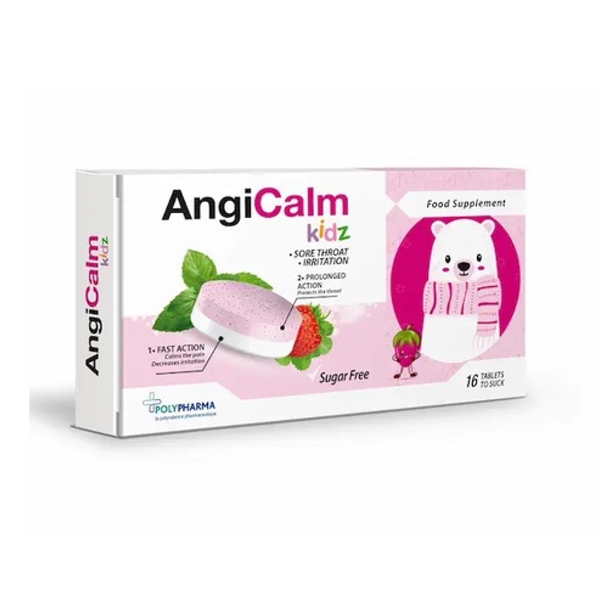 Polypharma Angicalm Kids sans sucre, 16 comprimés